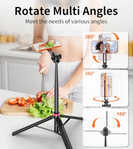 69" Magnetic Phone Tripod Stand Selfie Stick with Remote & Phone Mount | Portable Stand holder Rechargeable with Tripod Leg，360°Rotatable Travel Tripod Compatible for iPhone/Android/Magsafe