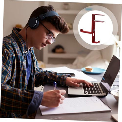 Adjustable Headphone Rack for Desk – Metal Clamp Hook Punch-Free Design Suitable for Home Office Use Compatible Headsets and Controllers - color: Red