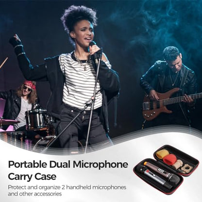 Dual Handheld Microphone Case, Hard EVA Case for Dual Mic, Microphone Carry Bag for Wireless Handheld Mic and Accessories, Portable EVA Mic Storage Bag with Handle and Double Zippers