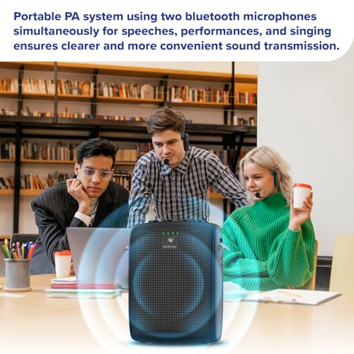 Mini Wireless Voice Amplifier with Two Bluetooth Microphones | Portable Megaphone Speaker Rechargeable PA System for Teaching,Small Speaker with Headset Mic for Teachers