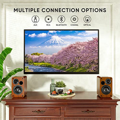 Saiyin Powered Bluetooth Bookshelf Speakers | 30W*2, 3.75 Inches Woofer, Bluetooth/Optical/Auxiliary/RCA Inputs, TV/Turntable/Record Player/Computer/PC - size: 3.5 Inch Woofer