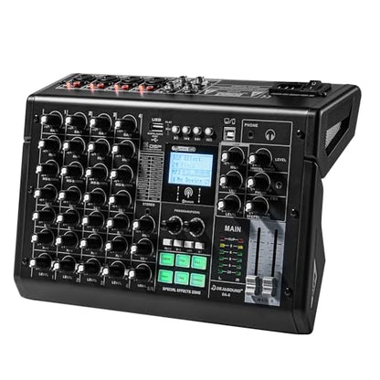Audio Interface for PC, 6-Channel Audio Mixer Built-In Sound Card Effects, Interface for Recording Music, Compatible with Microphones for Podcast, Live Stream, Vocal Recording, DJ & Karaoke