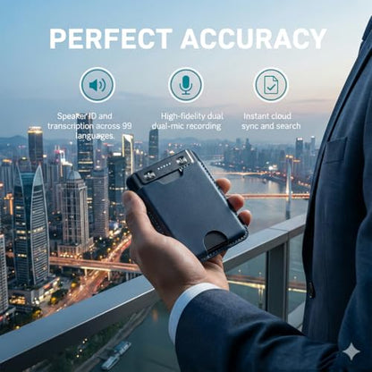 MMQ AI Voice Recorder with Real-Time Interpreter, AI Transcription, Summarize, 120+ Languages, Note Taker and Live Translation for Calls and Meetings, Ultra-Slim, APP Control, Case Included