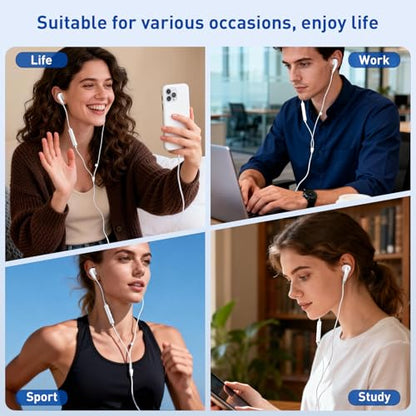 USB C Headphones for iPhone 17 16 15 Pro Max, 2 Pack Wired Earbuds USB C Wired Headphones with Microphone & Remote, Noise Isolating Earphones for iPad Pro/iPad Air, Galaxy S25 S24 S23 Ultra
