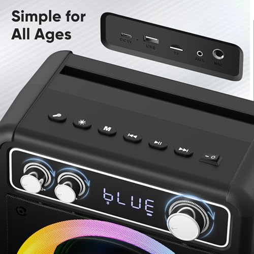 VOSOCO Karaoke Machine, Bluetooth Speaker with 3 Rechargeable Microphones | 2026 Portable PA System for adults with LED Light, Supports TWS Echo TF USB AUX Inputs for Birthday Home Party Outdoor Travel - size: T03-3 MICS