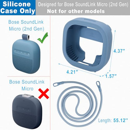 Silicone Case for Bose SoundLink Micro 2nd Gen Speaker, Shockproof Travel Protective Sleeve Soft Skin Cover with Shoulder Strap (Case Only) (Blue) - color: Blue