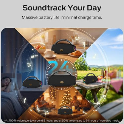 Monster Prism Pro Bluetooth Speaker, Portable Wireless Speaker, 60W True Wireless Stereo, 24H Playtime,TWS Pairing, Bluetooth 6.0, RGB Lights, AUX,USB & TF-Card Input, for Outdoors/Beach/Travel