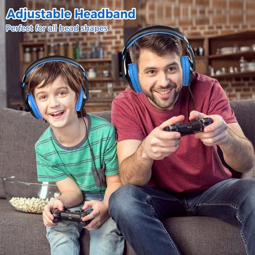 rockpapa Comfort+ Kids Headphones with Microphone, Boys Girls Student Over-Ear Headphones Wired Foldable for School Classroom Laptop PC Computer Tablet Black/Blue+Pink - color: Blue/Black/Pink