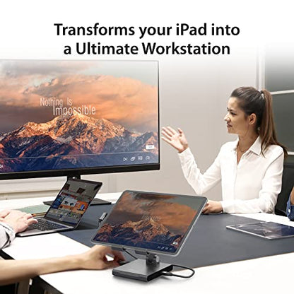 j5create Adjustable Tablet Stand with USB Type C Docking Station for iPad | Pro/Air/mini : 4K60 HDMI, 2 x USB-A 5Gbps, 100W PD Charging, microSD/SD Card Reader, 3.5mm Audio Jack (JTS224)