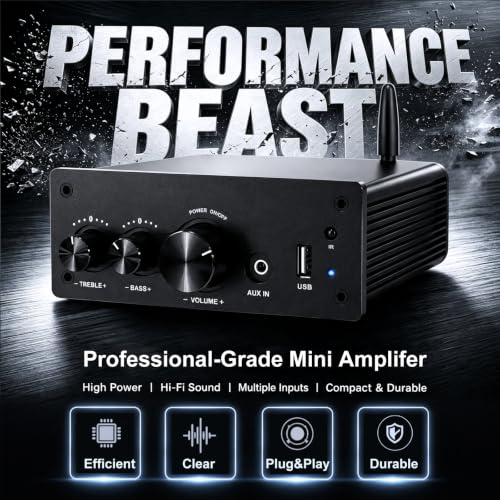 LONPOO 200W Mini Bluetooth Audio Amplifier Class D for Bookshelf Speaker | 2.0 Channel Integrated Amp, Optical Coaxial USB AUX Input, HiFi, 200W RMS (LP-615B) - color: 615-all Black