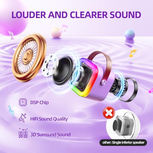 Kinglucky Mini Karaoke Machine for Kids, Top Birthday Gift Pick for Girls Ages 3-12 Years Old, Kids' Personal Video Players Accessories with 2 Mics Singing Present Toy Purple - color: Purple