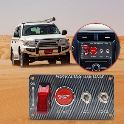 12V Ignition Switch Panel, Ignition Starter Switch Panel, Racing Car Ignition Switch Panel with Engine Push Button, 4 in 1 Ignition Panel Carbon Toggle Switches for Race Car Sport Competitive RV Truck | Racing Car Ignition Switch Panel with Engine Push Bu