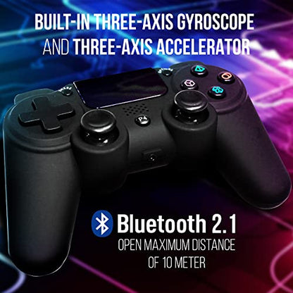 Pyle Gaming Controller - High-Performance Wireless Gamepad with Analog Stick for PC, Android, iOS Console | Dual Vibration with LED Light, Built-in Speaker, Headset Jack, 6-Axis Sensor