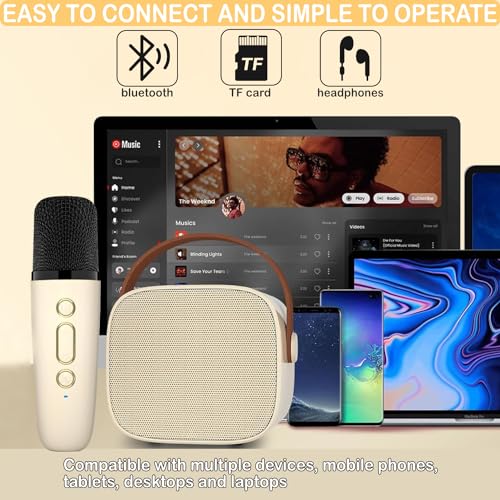 Mini Karaoke Machine for Kids & Adult, 4-12 Years Old Girls Christmas Birthday Gift, Karaoke Toys Gifts for Girls Ages 4, 5, 6, 7, 8, 9, 10, 12 +Year Old Birthday Party Light Beige - color: Light Beige