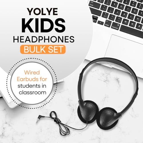 Classroom Headphones Bulk 25 Pack Class Set for School Students Kids and Adult -Sturdy Wired 3.5mm Plug (Black, 25 Pack) - color: Black, size: 25 Pack