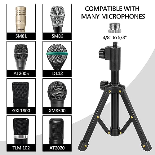 Geekria for Creators Telescoping Tabletop Tripod Microphone Stand, Desktop Mic Stand with Foldable Non-Slip Feet, Compatible with ATH AT2020USB, AT2035, AKG D5, P120, P220, Behringer XM8500