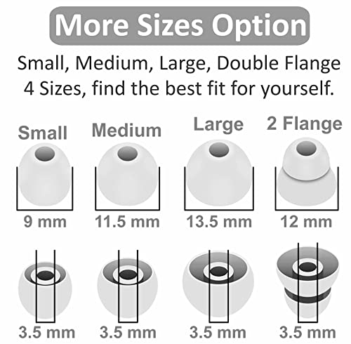 8 Pairs Powerbeats Pro Ear Tips Buds, 4 Size Replacement Soft Flexible Fit in Case Noise Reduce Silicone Rubber Earbuds Eartips Wing Skin Accessories Compatible with Beats Flex/BeatsX - Silver