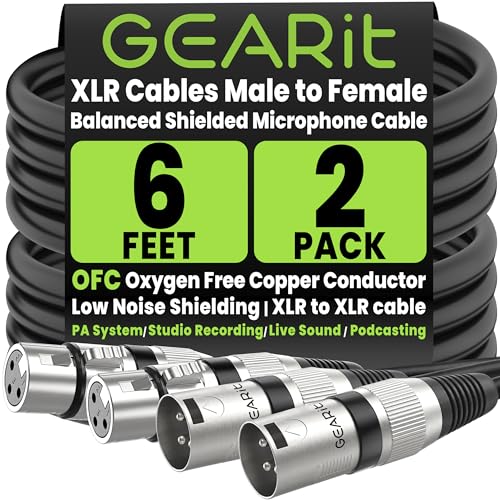 GEARit 22AWG OFC XLR Cables 6 FT 2-Pack Male to Female for Podcast Studios - color: Black, size: 6 Feet, style: 2 Pack