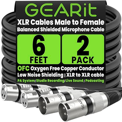 GEARit 22AWG OFC XLR Cables 6 FT 2-Pack Male to Female for Podcast Studios - color: Black, size: 6 Feet, style: 2 Pack