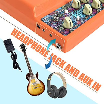 Caline 20W Electric Guitar Amp Rechargeable Mini Amplifer Combo for Desktop Practice with Distortion, Delay, Aux in and Headphone Jack, CA-100 G