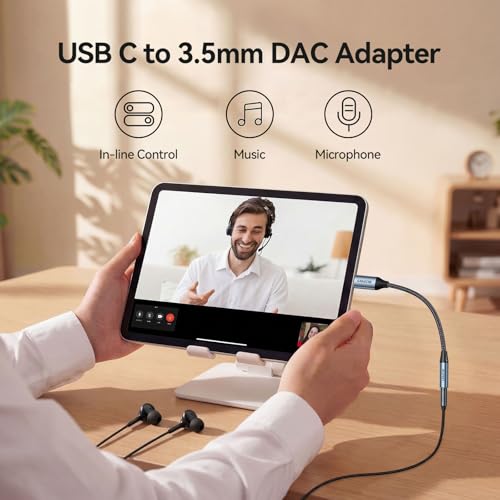 SAMZHE USB C to 3.5mm Audio Adapter, HiFi DAC Aux Dongle with Mic - size: 1 Pack