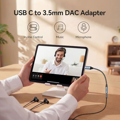 SAMZHE USB C to 3.5mm Audio Adapter, HiFi DAC Aux Dongle with Mic - size: 1 Pack