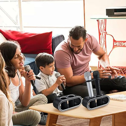 Desktop Microphone Holder for Organize and Display 2 Wireless Mics | Aluminum Alloy, inlcuded 2 Rubber Anti-roll Rings and Anti-scratch Sleeves, for Home Singing, Party, Karaoke, Theater, Salon