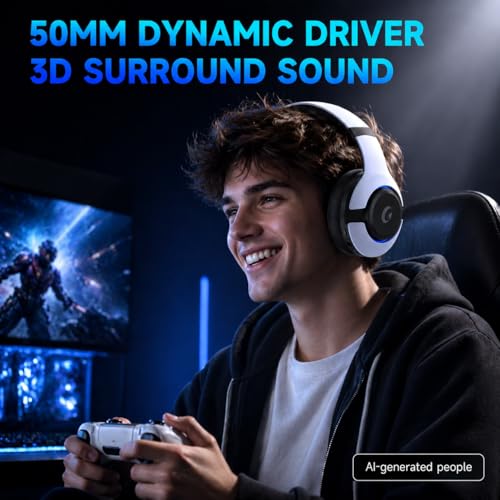 syndesmos Wireless PS5 Headset, 2.4GHz Gaming Headset for PS5, PC, Switch, Bluetooth 5.3 Headphones with Noise Canceling Mic, 7.1 Surround Sound, Low-Latency, 45H Battery, White - color: White