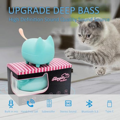 Cute Cat Bluetooth Speaker Mini Portable Wireless Stereo for PC Travel Gift | Cat-shaped silicone tail, 40H playtime, TWS pairing, hands-free mic, BT5.3,perfect home/office/outdoor/gifts - color: Green