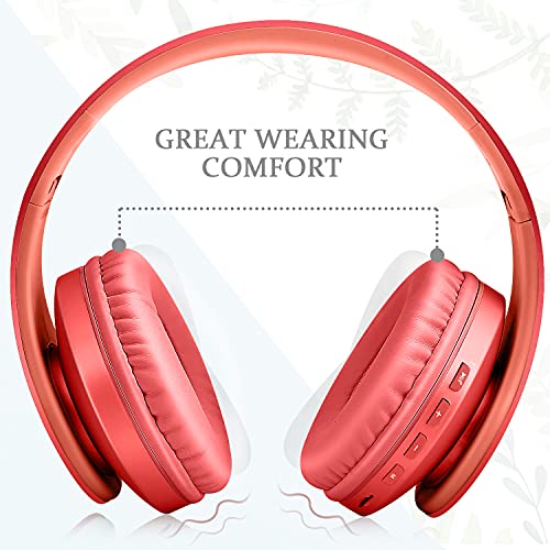 TUINYO Wireless Headphones Over Ear, Bluetooth Headphones with Microphone, Foldable Stereo Wireless Headset- (RED) - color: RED