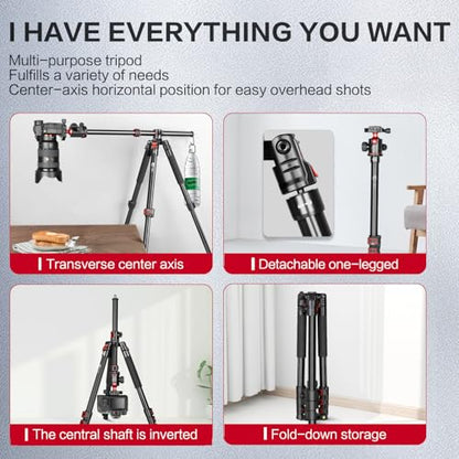 FreeSea MT-339 72" Camera Tripod with Detachable Monopod | 360° Ball Head & Quick Release Plate, Aluminum Alloy, 15KG Load Capacity, for DSLR & Video Camera, with Storage Bag