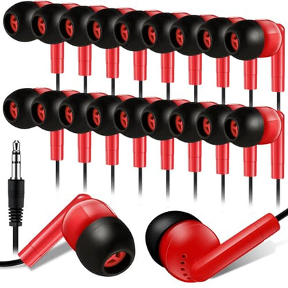 Kanayu 100 Pack Wired Earbuds Bulk for Classroom, 3.5MM No Mic,Red | Student Headphones for School Library Laptop, Individually Bagged Earphones with Jack for Training and Group Learning - color: Red