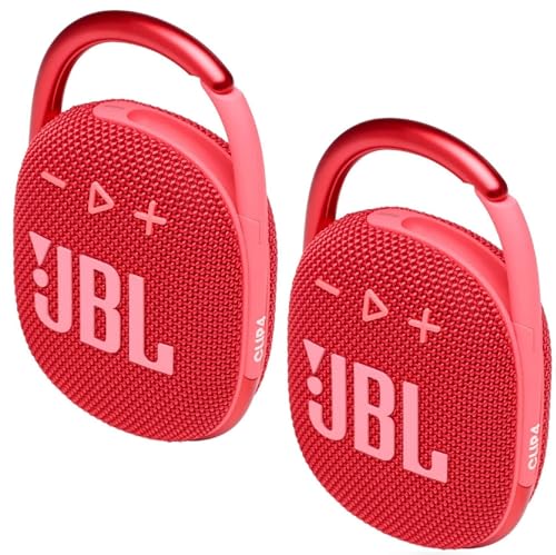 JBL 2 Pack Clip 4 Waterproof Wireless Audio Bluetooth Speaker Bundle (Red) - color: Red