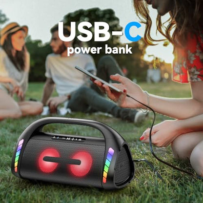 LFS Bluetooth Speaker,100W Loud Speakers Bluetooth Wireless with Deep Bass, LED Lights, IPX6 Waterproof, 30H Playtime, Portable Outdoor Speaker Boombox for Camping,Beach, Party