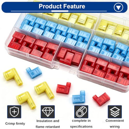 Tnisesm 90Pcs Right Angle Flag Spade Connector Wire Terminal Crimp Connectors Quick Disconnect Female Nylon Crimps Terminals for 22-18 16-14 12-10 AWG Gauge Wiring - style: 90Pcs Connectors+Crimping Tool