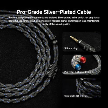 CVJ Vivian in Ear Monitor, HiFi Wired Earbuds, Gaming Earbuds, 3.5mm Jack, Deep Bass IEM Wired Earbuds, 0.78mm 2 Pins, Detachable 4.1ft Cable for Singer, Musician, Drummer, Audiophiles, No Mic - color: Vivian Printed Pattern, style: no Mic