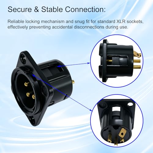 RIVIERA XLR Panel Mount Chassis 3pin Male & Female Nickel Plated Metal Housing and 24K Gold-Plated Contacts (5 Male Black) - color: Black, size: Male