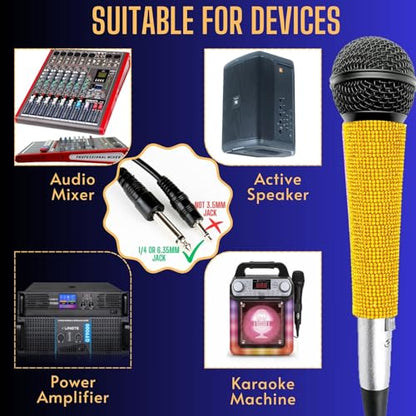 Black Wired Dynamic Vocal Microphone with XLR Cable and Gold Skin | Cardioid Wired Mic Focuses Voice And Reduces Side Noise; 11.5-Ft XLR-To-3.5/6.35 mm Lead Suits Karaoke Or Live Vocals