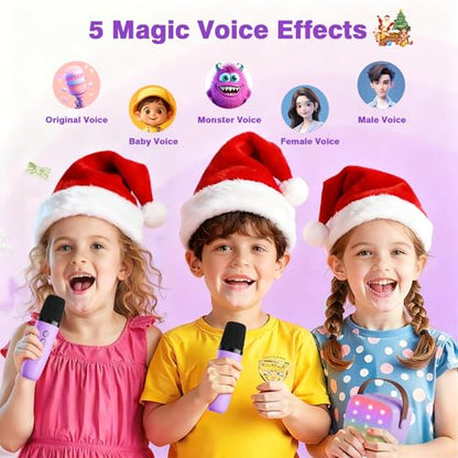 Mini Karaoke Machine with 2 Wireless Microphones, 2026 TOP Kids Portable Bluetooth Karaoke Machine for 3, 4, 5, 6, 7, 8, 9,10,11,12+Year Old, Christmas Birthday Gifts for Girls Boys Adults Home Party - color: Purple