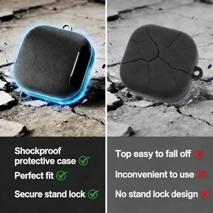 Kickstand Case Compatible with Samsung Galaxy Buds 4 /Buds 4 Pro Keychain | Lanyard Cleaning kit Soft TPU and Hard PC, Drop Shockproof Full Protection Cover for Women Men for Galaxy Buds 4 /Buds 4 Pro - color: Black