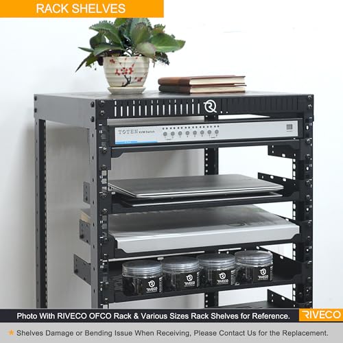 RIVECO 2 PCS 8” Rack Shelves for 19 inches Network Rack & Cabinets, 1U Rack Mount Shelf Vented Cantilever Tray, for Server, IT & Sound Equipment - size: 8"