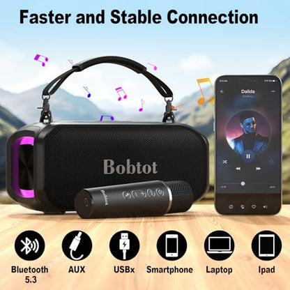 Portable Karaoke Speaker for Adults, Small Size Singing Machine | with Wireless Microphone, Bluetooth Speaker with Punchy Bass, Magic Sound Voice, LED Lights