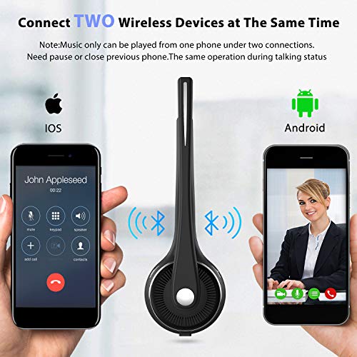 Trucker Bluetooth Headset, V5.0 Handsfree Wireless Phone Headset with Charging Station, Noice Cancelling, Bluetooth Headset with Microphone, Suitable for Call Center Office Phone