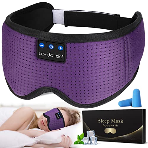 LC-dolida Sleep Headphones, Silk Sleep Mask Bluetooth Wireless Music Eye Mask, Sleeping Headphones for Side Sleepers Sleep Mask with Bluetooth Headphones Ultra-Thin Stereo Speaker Perfect for Sleeping - color: Purple Silk