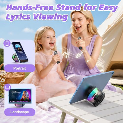 Mini Karaoke Machine for Kids with 2 Wireless Lapel Microphones | Portable Bluetooth Karaoke Speaker, Magnetic Phone Stand, Lyrics Display, Birthday for Girls Boys - color: Black
