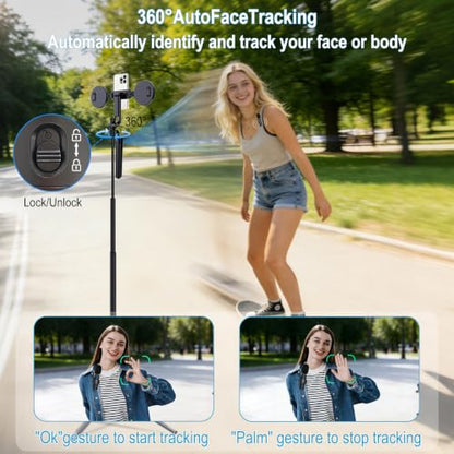 71" Content Creator Essentials Vlogging Kit - 2 Lights & 2 Mics | 360° Rotating Auto Face Tracking Tripod for iPhone/Android/Camera with Wireless Remote, No App for Vlog, Live, Video Record