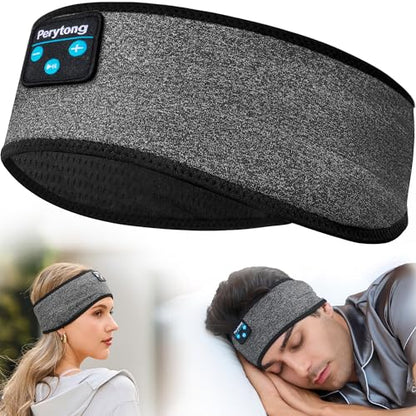 Perytong Sleep Headphones Wireless, Bluetooth Sports Headband Headphones with Ultra-Thin HD Stereo Speakers Perfect for Sleeping,Workout,Jogging,Yoga,Insomnia, Air Travel, Meditation (BlackGrey) - color: BlackGrey