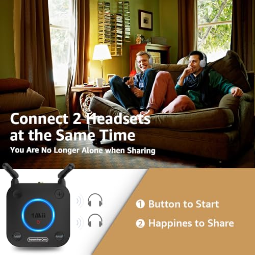 1Mii B06TX Bluetooth 5.3 Transmitter for TV to Wireless Headphone/Speaker, Bluetooth Adapter for TV w/Volume Control, AUX/RCA/Optical/Coaxial Audio Inputs, Plug n Play, aptX Low Latency & HD - color: B06TX_Black