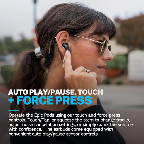 JLab Epic Pods ANC, True Wireless Earbuds, Active Noise Cancelling, Bluetooth, Black