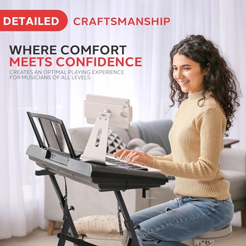 Pyle Heavy Duty Folding Keyboard Stand - Sturdy Reinforced Z Design w/ Adjustable Width & Height, Foam Padded Arms, Digital Piano Stand, Fits 54-88 Key Electric Pianos & Used for Travel & Storage